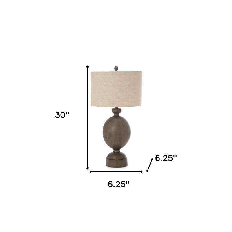 30-Inch Set of 2 Brown Geometric Table Lamps with Beige Cotton Drum Shade and Polyresin Base - 30”H x 6.25”W x 6.25”D