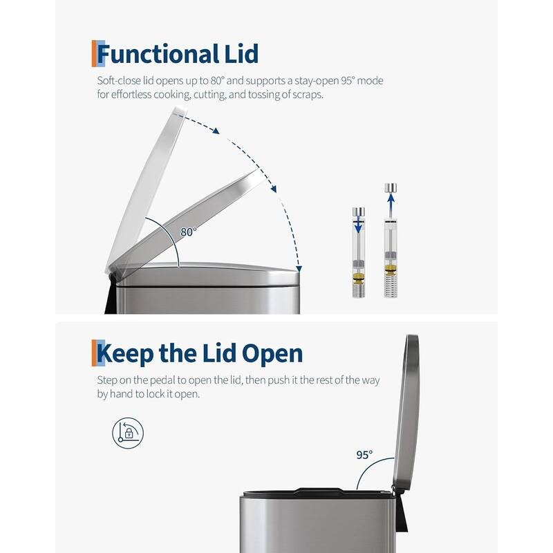 13 Gal / 50 l Slim Trash Can, Soft Close Lid