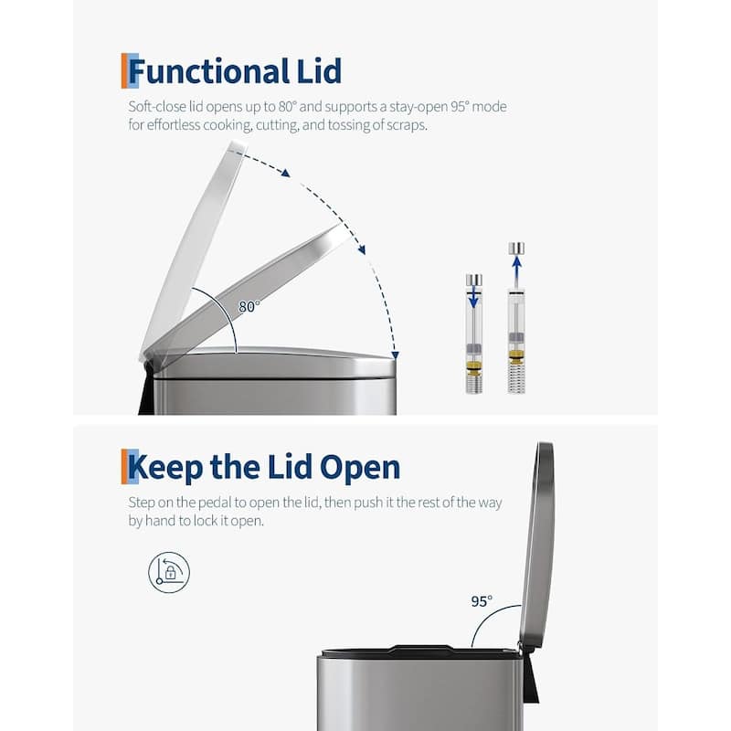 13.2 Gallon Step-on Metal Kitchen Trash Can, Slim Rustproof Garbage Can with Lid