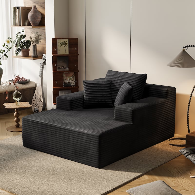 64.96" Chaise Lounge Chair Sofa Bed, Deep-Seat Corduroy Upholstered Couch, Living Room Sleeper