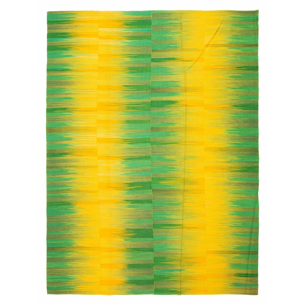 ECARPETGALLERY Flat-Weave Ankara FW Green Wool Kilim - 7'1 x 9'9