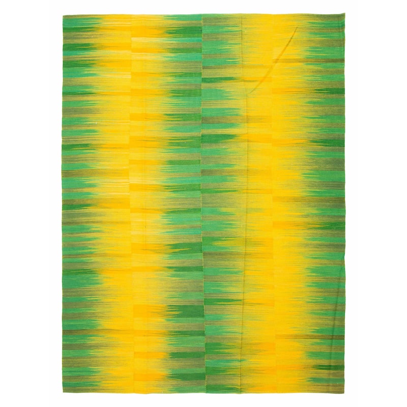 ECARPETGALLERY Flat-Weave Ankara FW Green Wool Kilim - 7'1 x 9'9 - Green - 7'1 x 9'9