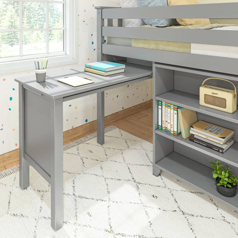Max and Lily Twin-Size Low Loft with Pull-Out Desk and 3-Shelf Bookcases