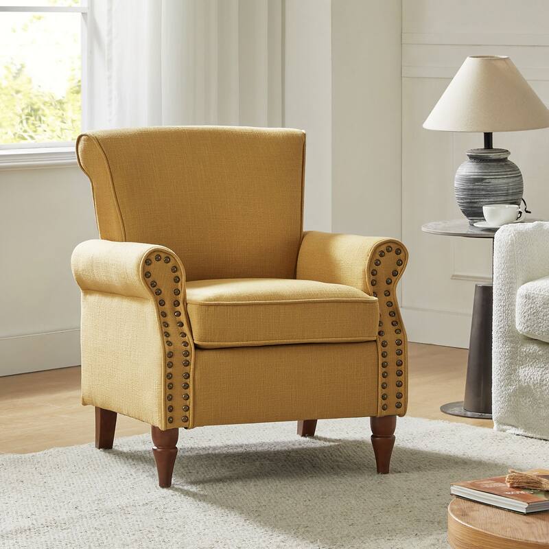 Nyctelius Upholstered Comfy Accent chair with Turned Wooden Legs and Nailhead Trim Set of 2 by HULALA HOME