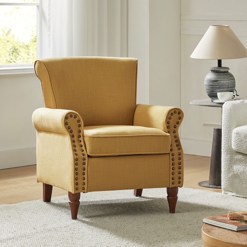 Nyctelius Upholstered Comfy Accent chair with Classic Turned Wooden Legs and Nailhead Trim by HULALA HOME