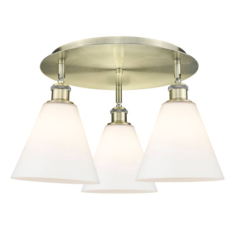 Innovations Lighting Berkshire - 3 Light 20" Flush Mount - Antique Brass/Matte White