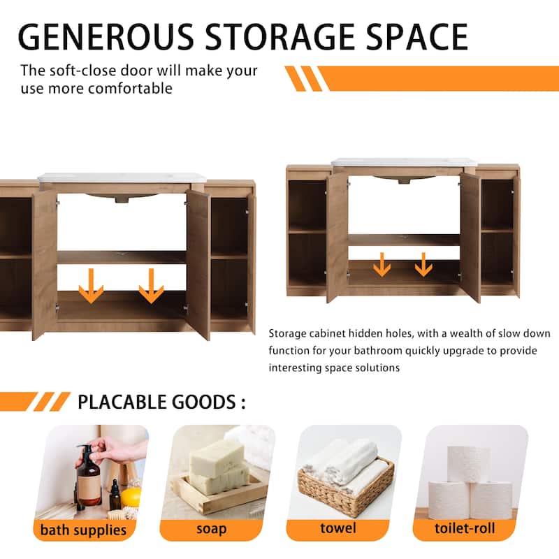 Bathroom Vanity With Sink In 36/40/48/52/60/64/84/92 Inch, Freestanding Bathroom Vanity With Doors and Adjustable Shelf