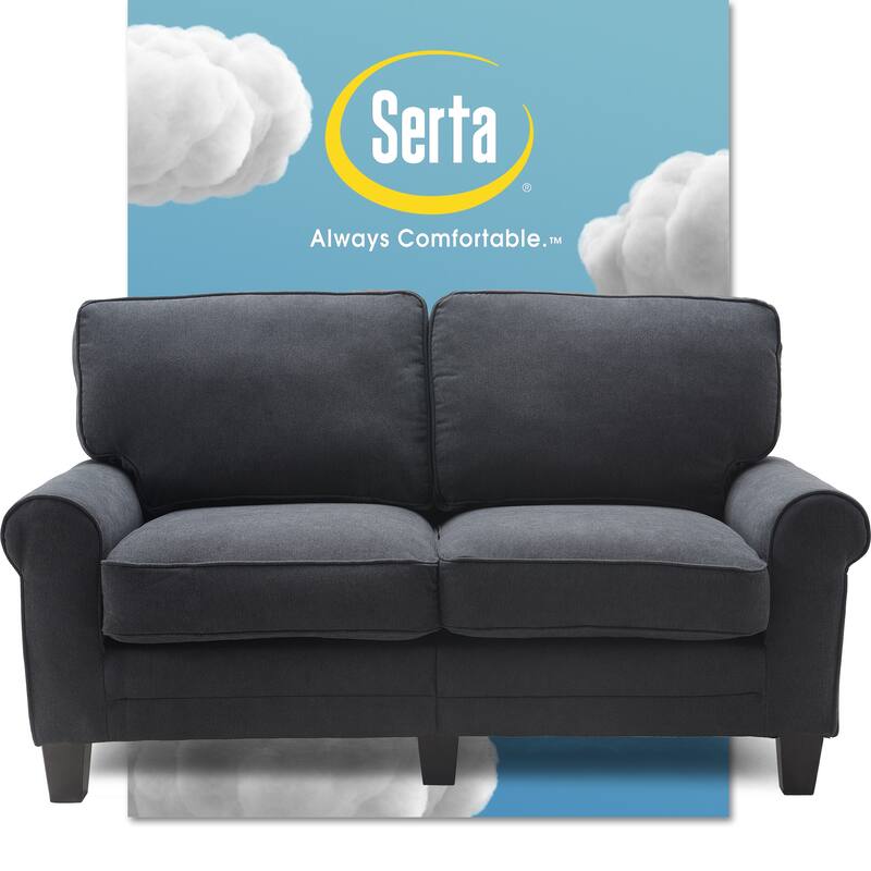 Serta Copenhagen 61" Loveseat for Two People, Pillowed Back Cushions and Rounded Arms, Durable Modern Upholstered Fabric - Charcoal