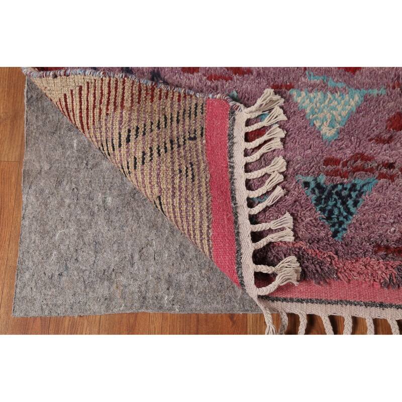 Plush Purple Moroccan Abstract Area Rug Hand-Knotted Wool Carpet - 9'1"x 12'11"