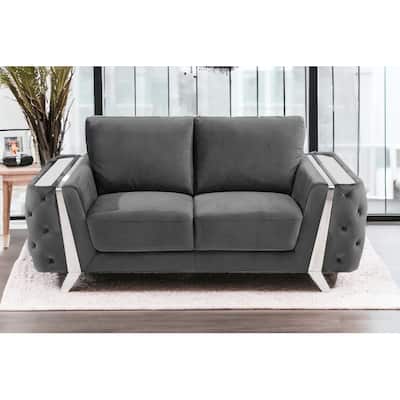 HomeRoots 72" Dark Gray And Silver Velvet Loveseat