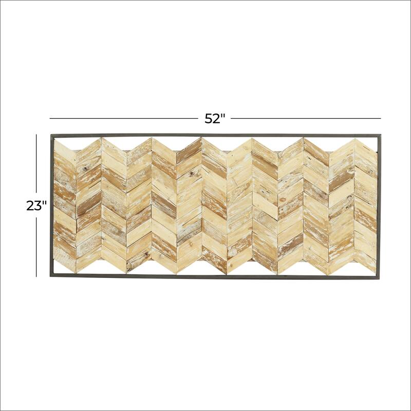 Teak Wood Geometric Handmade Chevron Panels Home Wall Decor with Distressing - Brown - Roche River Decor