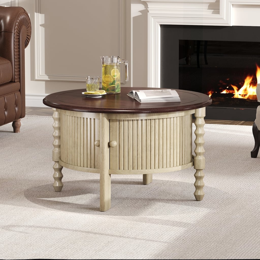 Vintage Round Coffee Table with Practical Storage for Various Rooms