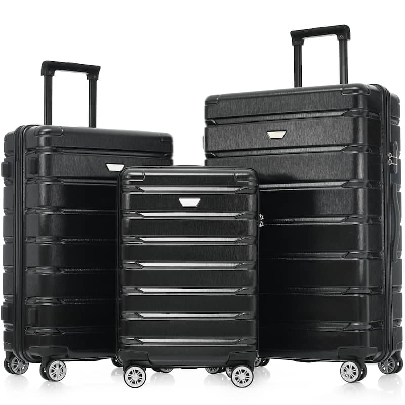3-Piece, 20, 24, 28-Inch Modern Hard-Shell Luggage with Spinner Wheels and Telescopic Handle, for Boarding Travel - Black