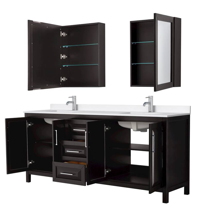 Daria 80-inch Double Vanity, Single Hole Quartz Top, Med Cabinets