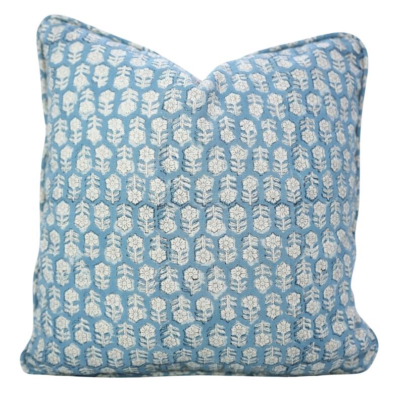 Fabdivine Handmade Floral Block Print Soft Pure Linen Fabric Pipine Pillow Cover Decorative Cushion Case