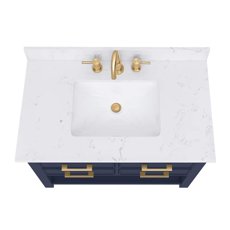 Avanity Brooks 37 in. Vanity in Navy Blue finish and Cala White Engineered Top