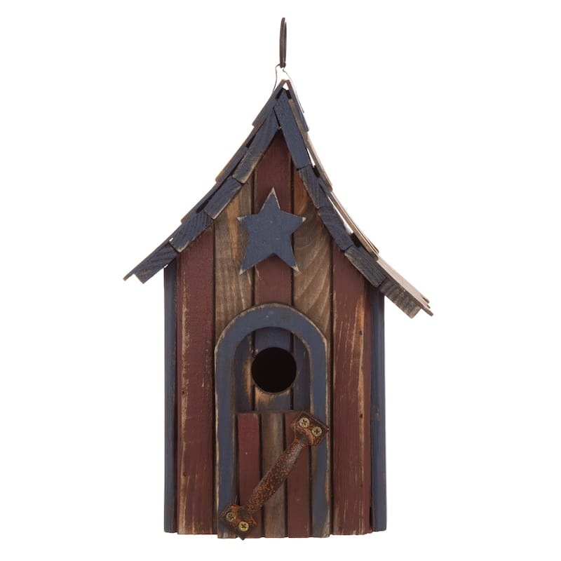Glitzhome Wooden Patriotic Distressed Garden Birdhouse with Stars