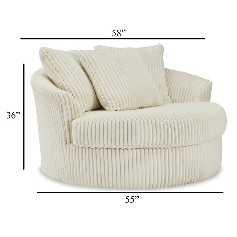 Lindy Oversize Round Swivel Accent Chair, 55 Inch Ivory, 3 Pillows