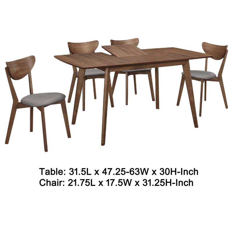Relo 5pc Extendable Dining Table and 4 Chairs, Walnut Brown, Gray