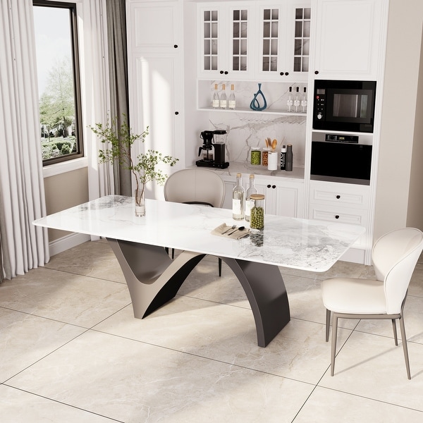 Modern Rectangular Dining Table, Sintered Stone Table-top, N