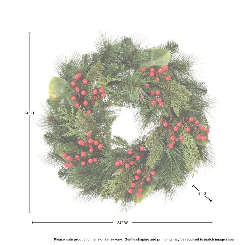 24" Uv Pine/Magnolia/Berry Spruce Wreath - Green - 24