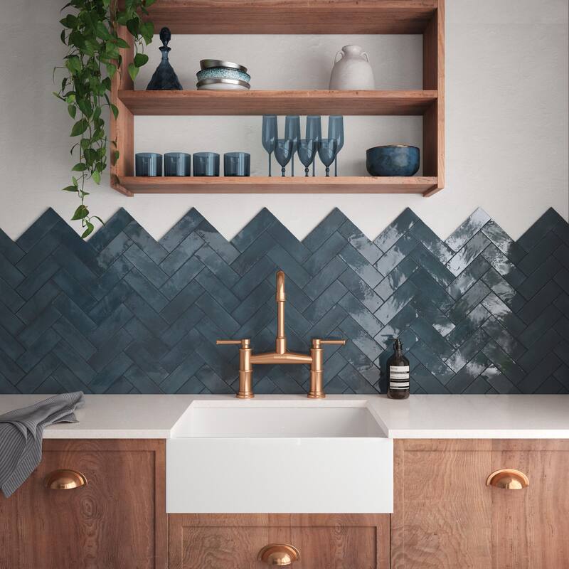 Merola Tile Coco Glossy Blue Night 2" x 5-7/8" Porcelain Wall Tile