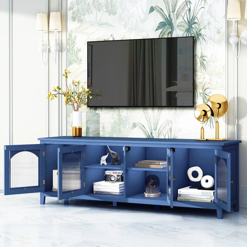Retro Green Entertainment Center - 71" Solid Wood TV Console with Multi-Storage Space