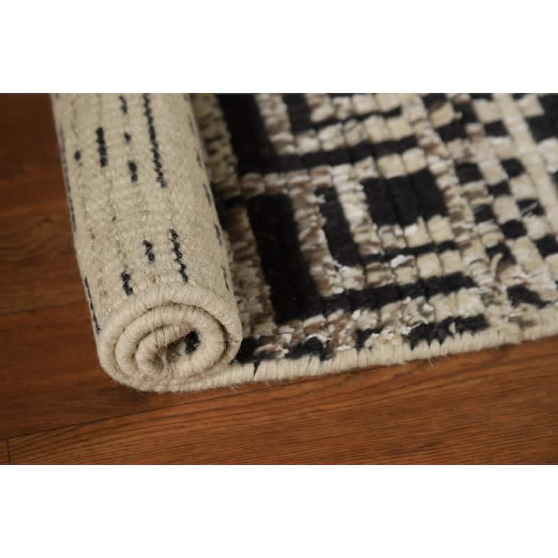 Geometric Moroccan Oriental Foyer Rug Handmade Beige Wool Carpet - 2'0"x 3'0"