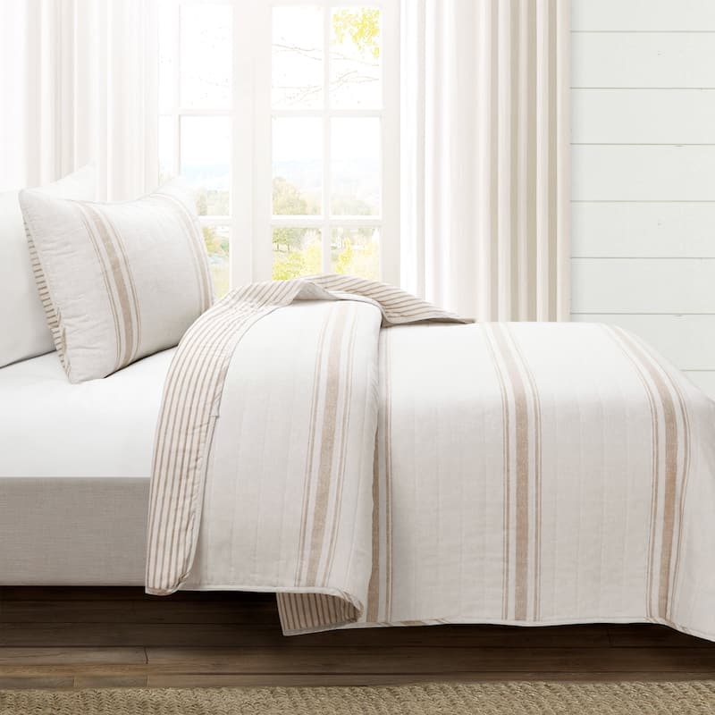 Lush Decor Farmhouse Stripe Reversible Cotton Twin-XL 2 Piece Quilt