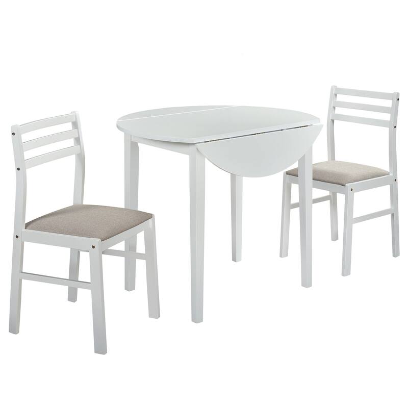 Bucknell 3-piece Round Drop Leaf Dining Table Set White - White