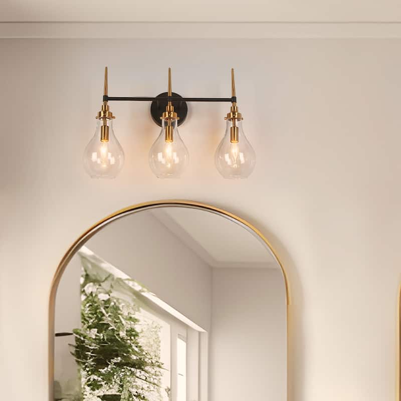 Synia Mid-Century Modern Black 3-Light Bathroom Vanity Lights Globe Wall Sconce Dimmable - L 21.6" x W 7.1" x H 14.5"