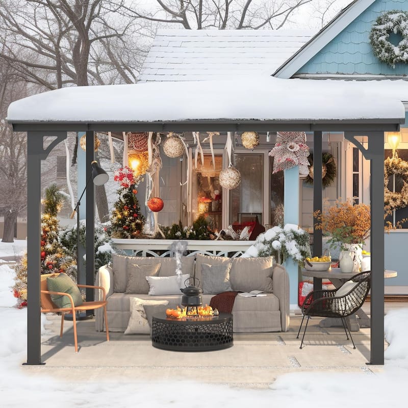 AECOJOY Large Wall-Mounted Heavy Duty Gazebo Hard Top Lean to Pergola with Roof