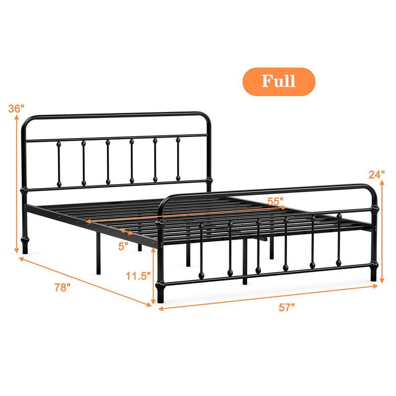 Costway Full Size Metal Steel Bed Frame W/ Stable Metal Slats