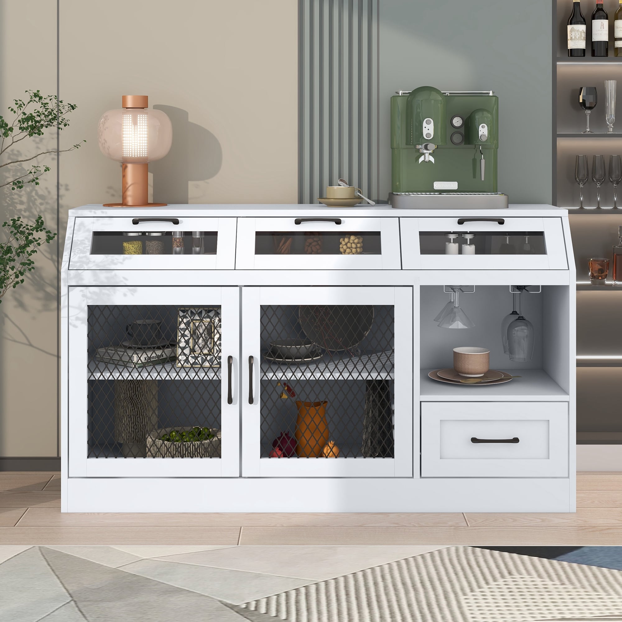 Kitchen Sideboard Multifunctional Buffet Cabinet with 4 Drawers