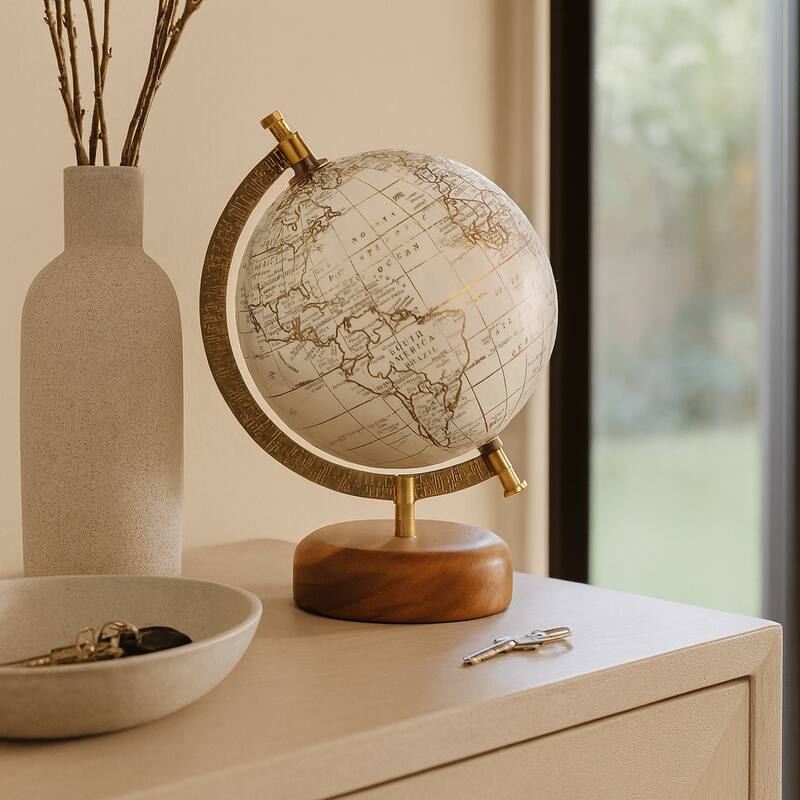 Resin Decorative Globe Modern Sleek Wood Base for Casual Home - 10.0"