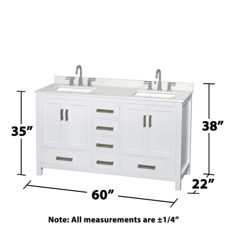 Sheffield 60-inch Double Vanity, 3 Hole Quartz Top
