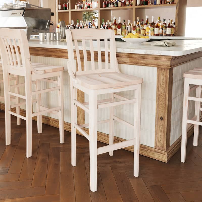 School House Back Wood Restaurant Dining Barstool - 18.5"W x 18.75"D x 44"H