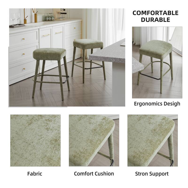 Set of 2 Counter Height Backless Brown Faux Leather Bar Stool - Comfortable Padded Seat with Sturdy Metal Legs