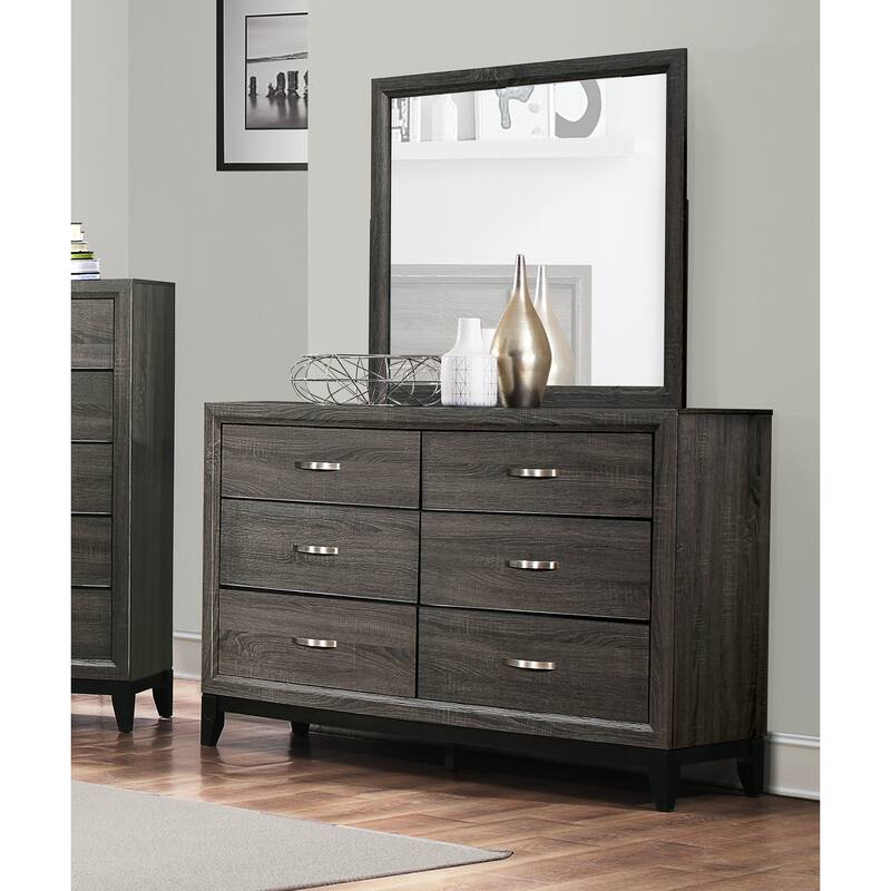 Dresser Gray Finish Polished Hardware Wooden Bedroom Furniture