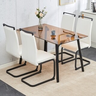 Table and chair set.Large modern rectangular table with brown glass top ...