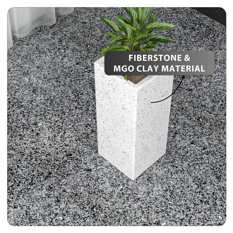 Terra Modern Tall Square in Fiberstone and MGO Clay Planter With Drainage Holes Durable Indoor Outdoor Decorative Plant Pot