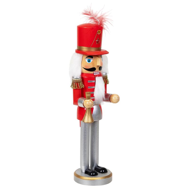 14" Red and White Wooden Christmas Nutcracker with Horn