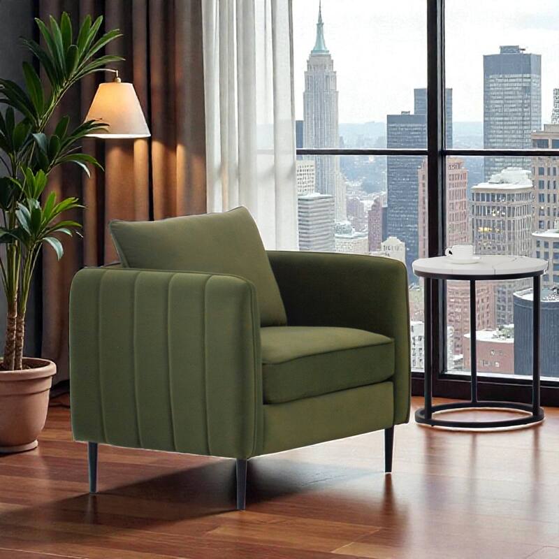 Velvet Accent Chair for Living Room, Mid Century Modern Single Sofa Chair with Pillow and Metal Legs