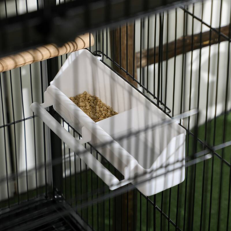 Dual-Compartment Steel Bird Cage with Removable Tray & Rolling Casters — Black - 20.5" W x 19.75" D x 55" H.