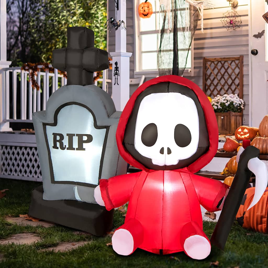 Costway 5ft Inflatable Halloween Ghost Holding Sickle & Tombstone Blow - See Details