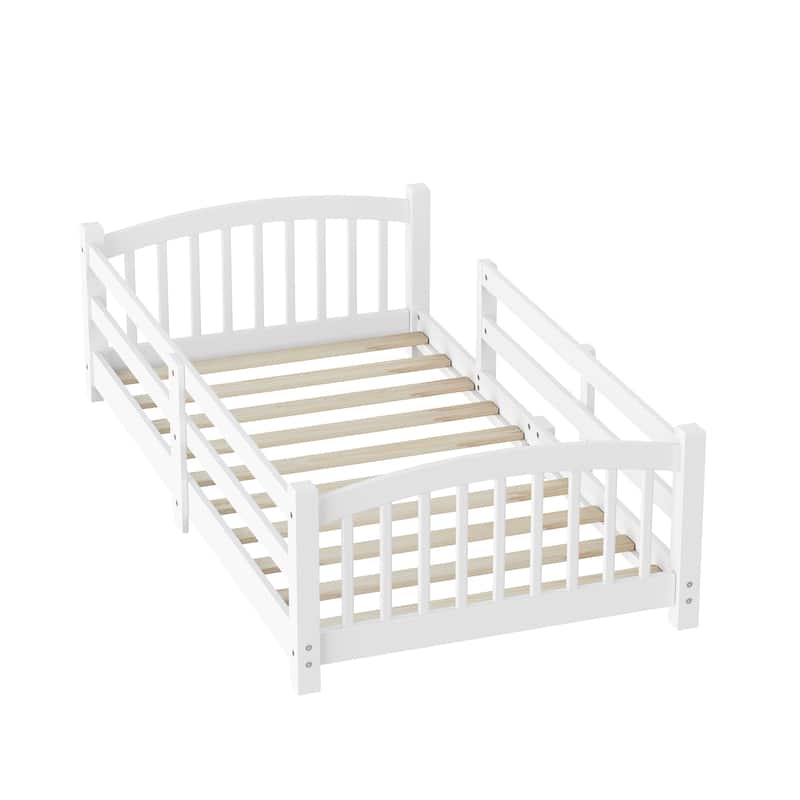 Solid Wood Floor Bed Montessori Bed with Safety Guardrails Without Door