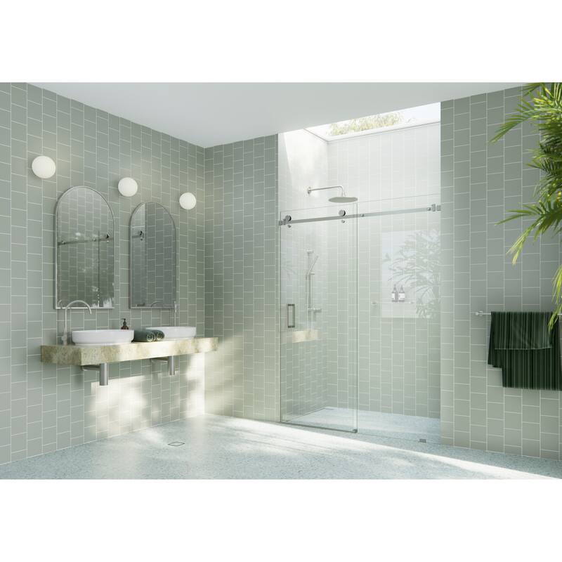 Glass Warehouse 68 in. x 78 in. Sliding Frameless Shower Door with Square Hardware - Brushed Nickel