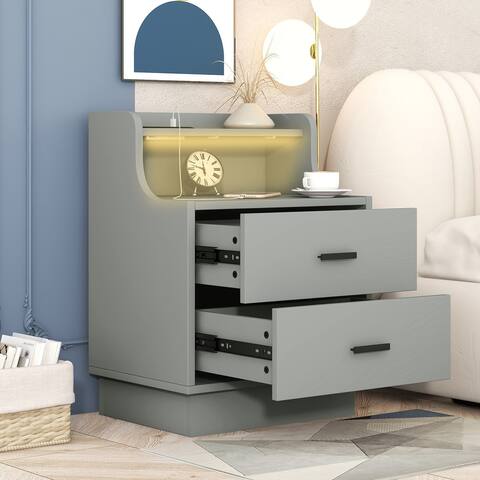 Nestfair Nightstand with Color-Changing LED and USB Charging