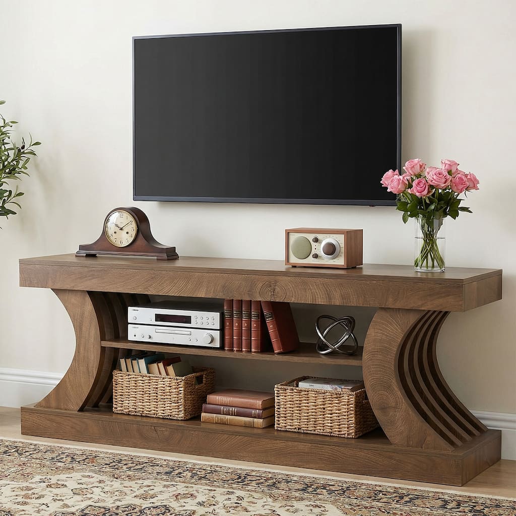 63" Farmhouse TV Stand with 3-Tier Storage Shelf
