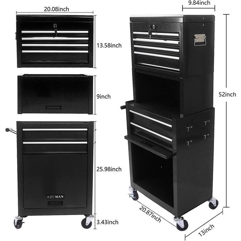 Rolling Tool Chest Storage Cabinet Tool Box with Wheels & 6 Drawers
